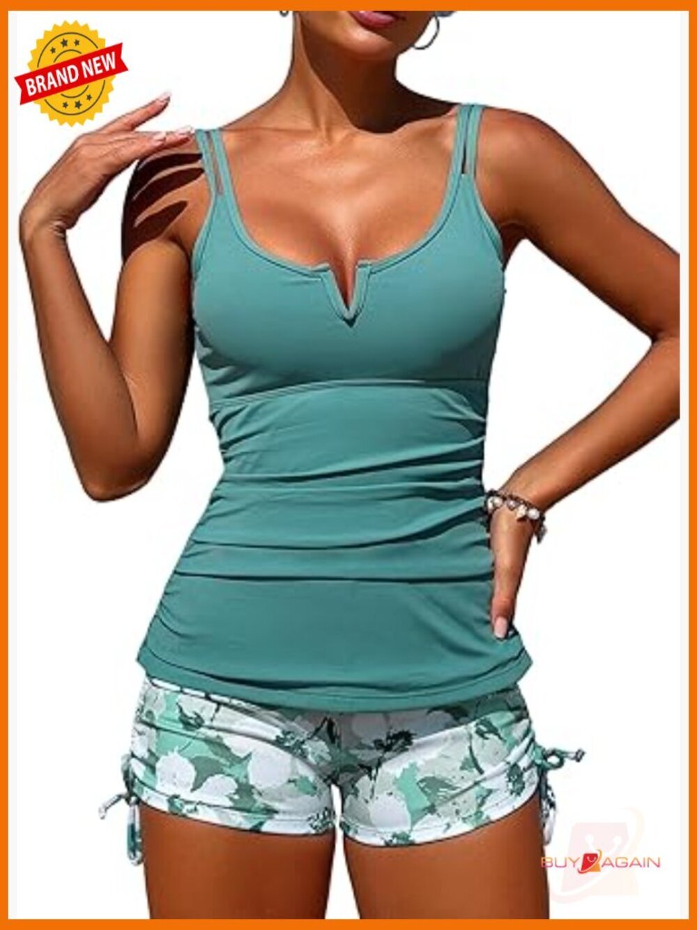 V-Wire Tankini Tummy Control High Waisted Shorts Swimsuit Set